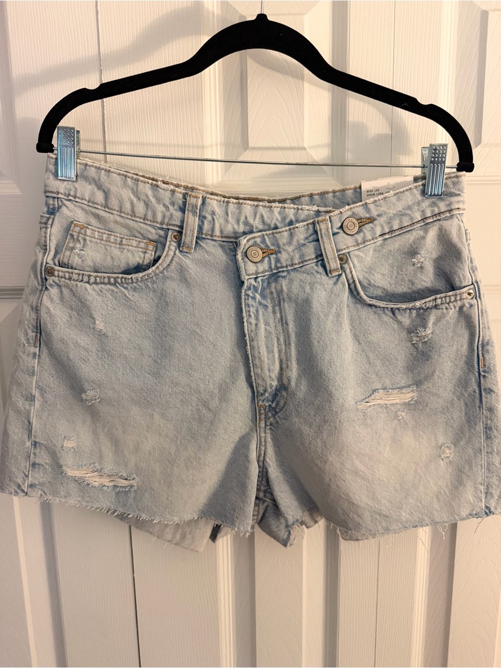 Zara Asymmetrical Crossover High Waist Wide Leg Denim Jorts Size 42 / 10
